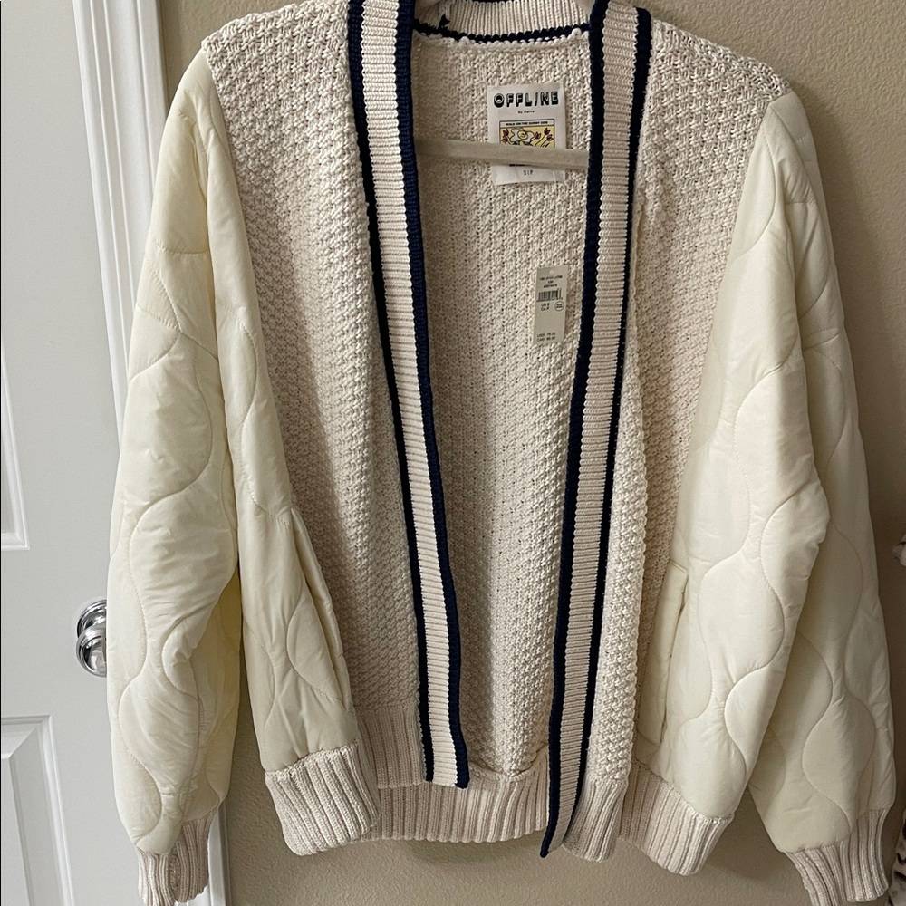 Aerie Cream and Navy Women's Cardigan